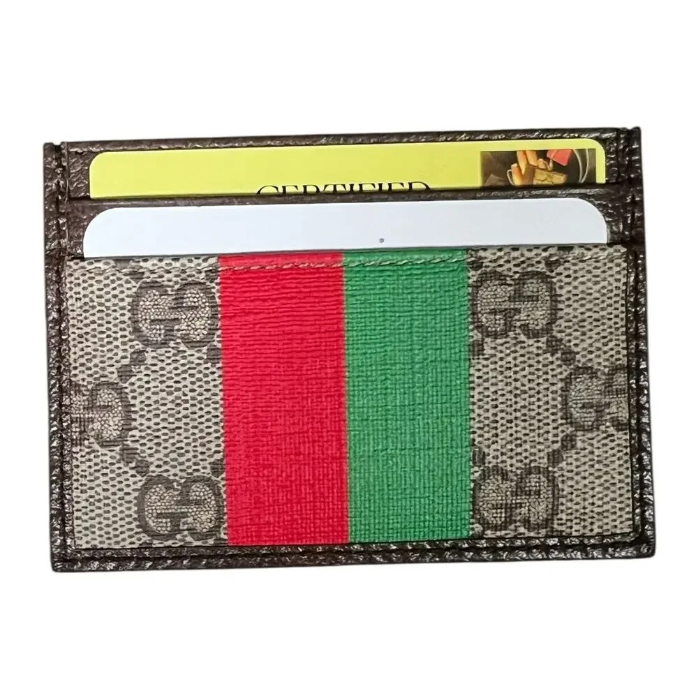 Gucci Tiger GG Monogram Card Case Red Brown Spellout Striped Luxury New in Box
